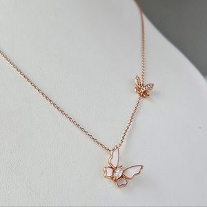 Rose Gold Butterfly Necklace with pink Mother of Pearl, Charmed Aroma